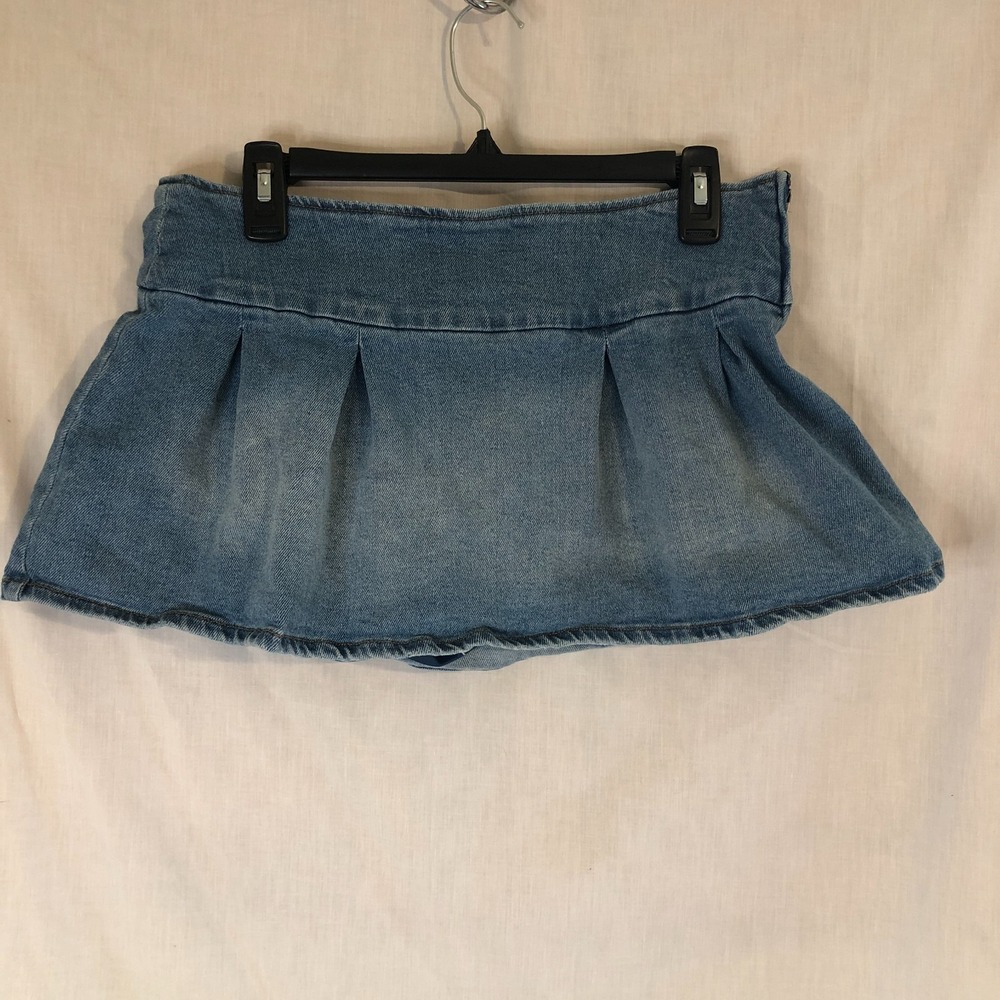 Love fire Bubble Hem Mini Skirt Skort Size Med Low Rise Balloon Blue Jean